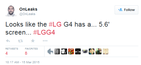 5.6英寸2K大屏? 曝LG G4或今年5月發布