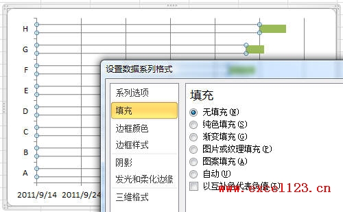 設(shè)置數(shù)據(jù)系列格式,將“開始日期”設(shè)置為無填充